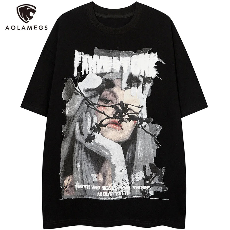 Y2k Oversized shirt – Aolamegs Harajuku Girl Letter Graffiti Printed T Shirt Men O