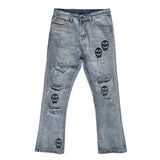 fashion skull printed denim jeans mens destoryed holes zipper flare jeans hip hop streetwear summer casual joggers jeans pants unique joggers style 3777