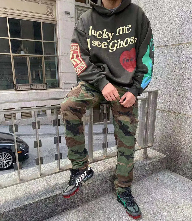 2021 Harajuku Weirdo Graffiti Letter Printed Hoodies Men Lucky Me I Se