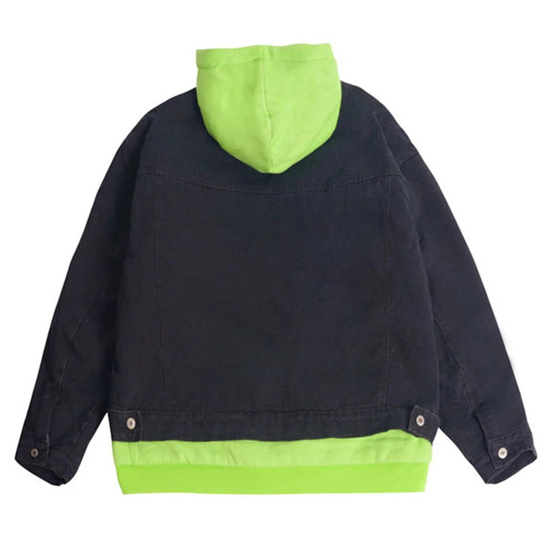 streetwear jacket featuring rainbowtouches 2021 casual hip hop contrast stitched hoodie double deck pieces plush couple top green jacket comfortable pocket design – premium quality jacket for men
