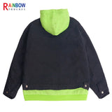 streetwear jacket featuring rainbowtouches 2021 casual hip hop contrast stitched hoodie double deck pieces plush couple top green jacket comfortable pocket design – premium quality jacket for men