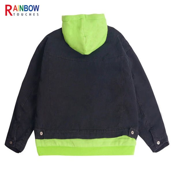 streetwear jacket featuring rainbowtouches 2021 casual hip hop contrast stitched hoodie double deck pieces plush couple top green jacket comfortable pocket design – premium quality jacket for men