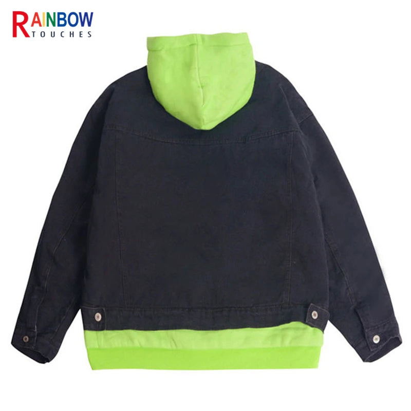 streetwear jacket featuring rainbowtouches 2021 casual hip hop contrast stitched hoodie double deck pieces plush couple top green jacket comfortable pocket design – premium quality jacket for men