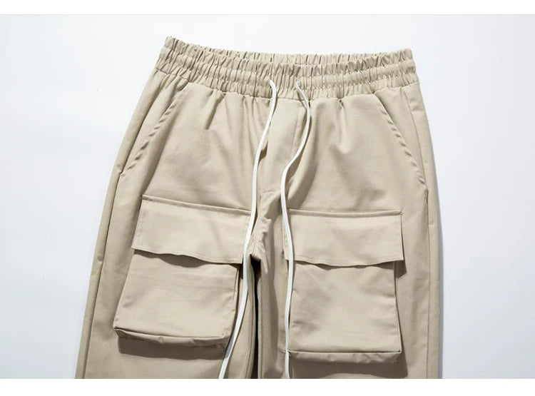 mens high street loose fit elastic waist pants bottom zipper patchwork cargo pants hip hop drawstring sportwear pants joggers unique joggers style 5428