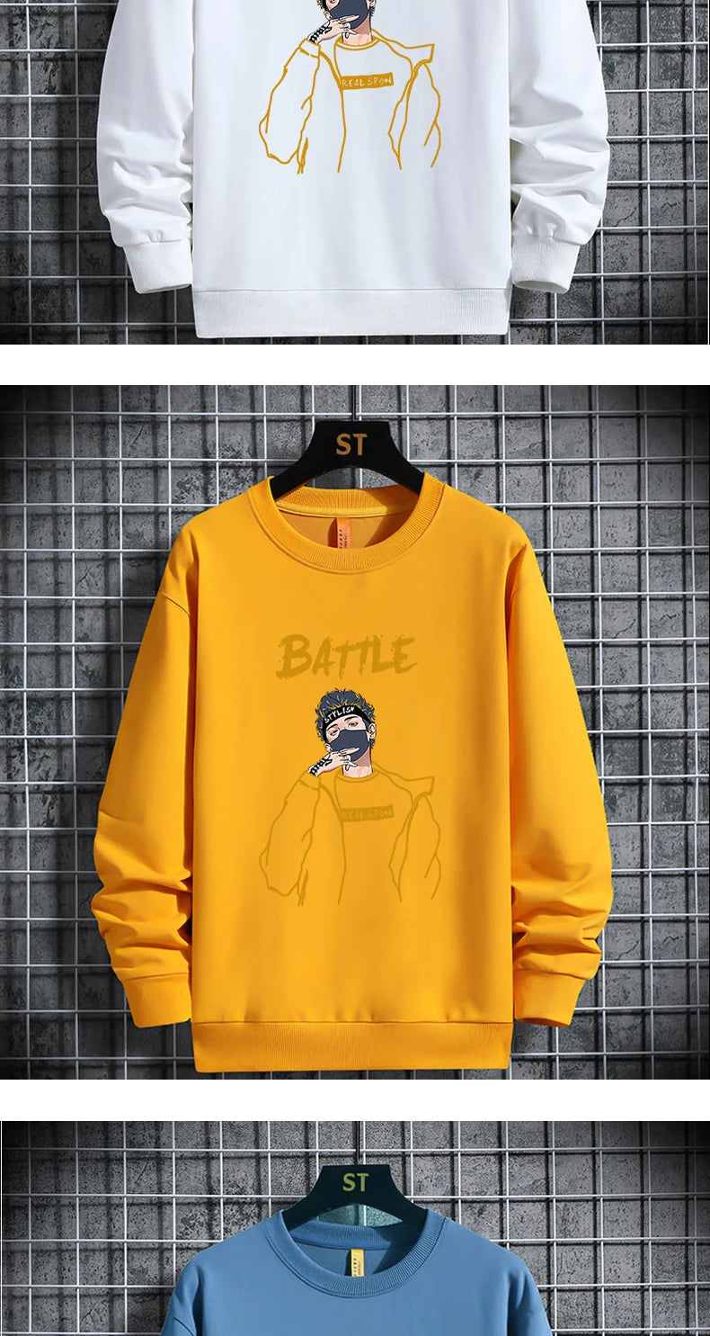 2021 Spring Autumn Mens Sweatshirts Korean Fashion Streetwear Print Ho