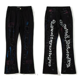 fashion back letters printed denim flare jeans mens zipper straight trouser hip hop destroy holes streetwear jean pants joggers unique joggers style 171