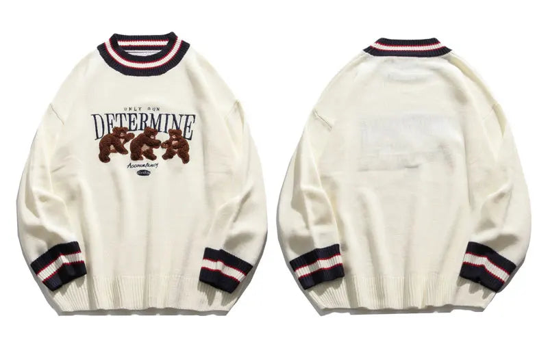 grunge knit sweater with heavyweight fabric, layered urban look for cold weather, street fashion menswear trend for seasonal 