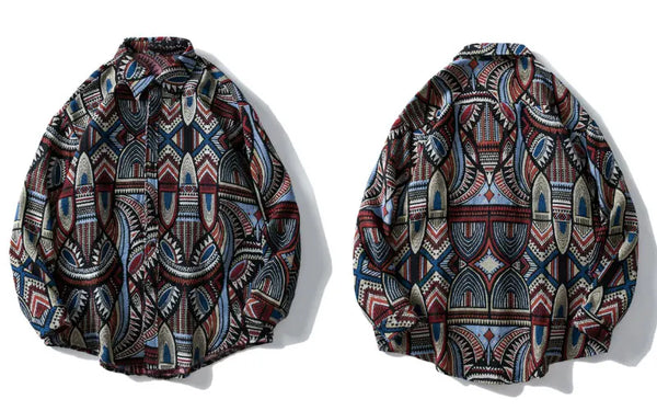 Gonthwid Knitted Shirts Nation Style Geometry Flowers Color Block Patch