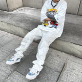 mens high street denim jean pants new casual loose ripped holes straight zipper white jeans trousers hip hop streetwear joggers casual joggers