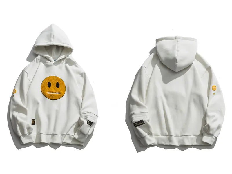 Gonthwid Hoodies Streetwear Hip Hop Zipper Pocket Smile Face Patchwork