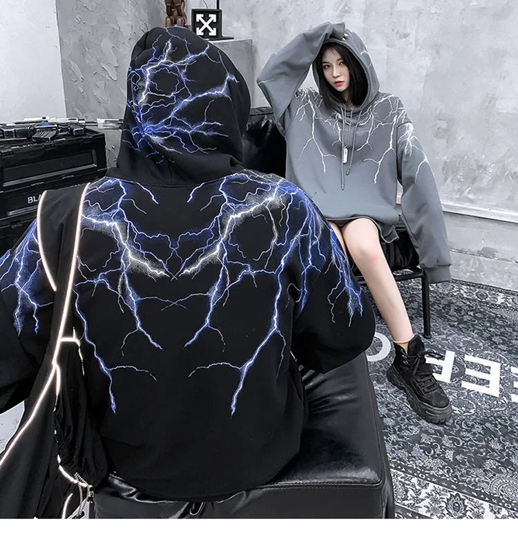 Hip Hop Lightning Hoodie Sweatshirt Men Harajuku Streetwear Hooded Pul