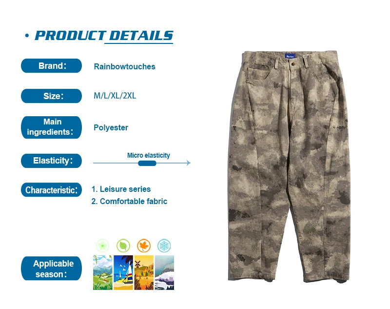rainbowtouches 2022 tidal current brand mens pants high street fashion camouflage trousers loose tooling safari style overalls unique default style 5320