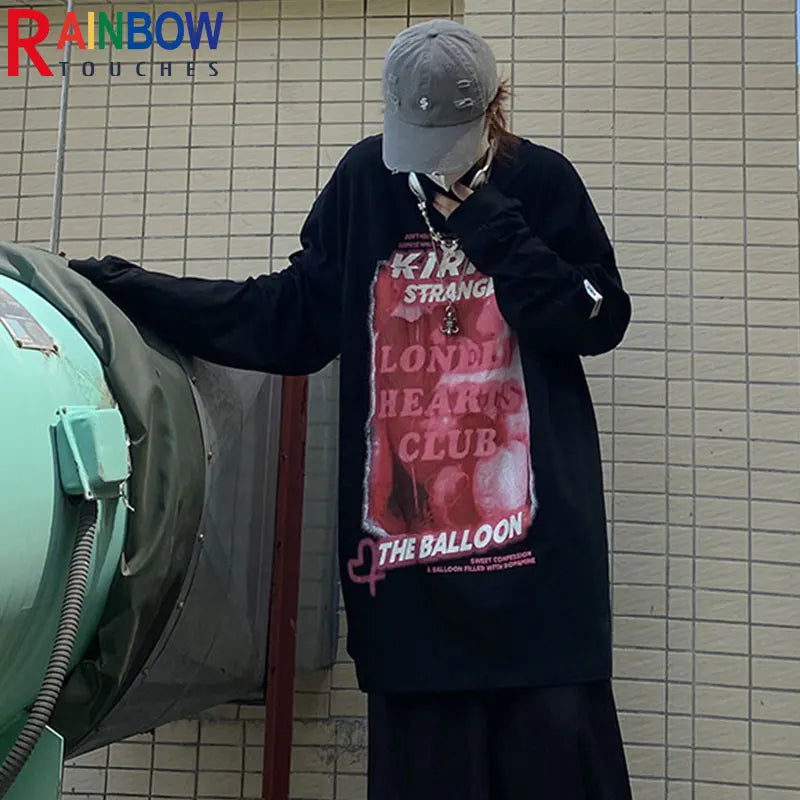Harajuku Oversized Shirt – Rainbowtouches Mens Long Sleeve T Shirt New High Street Fash – Modern Streetwear for Everyone