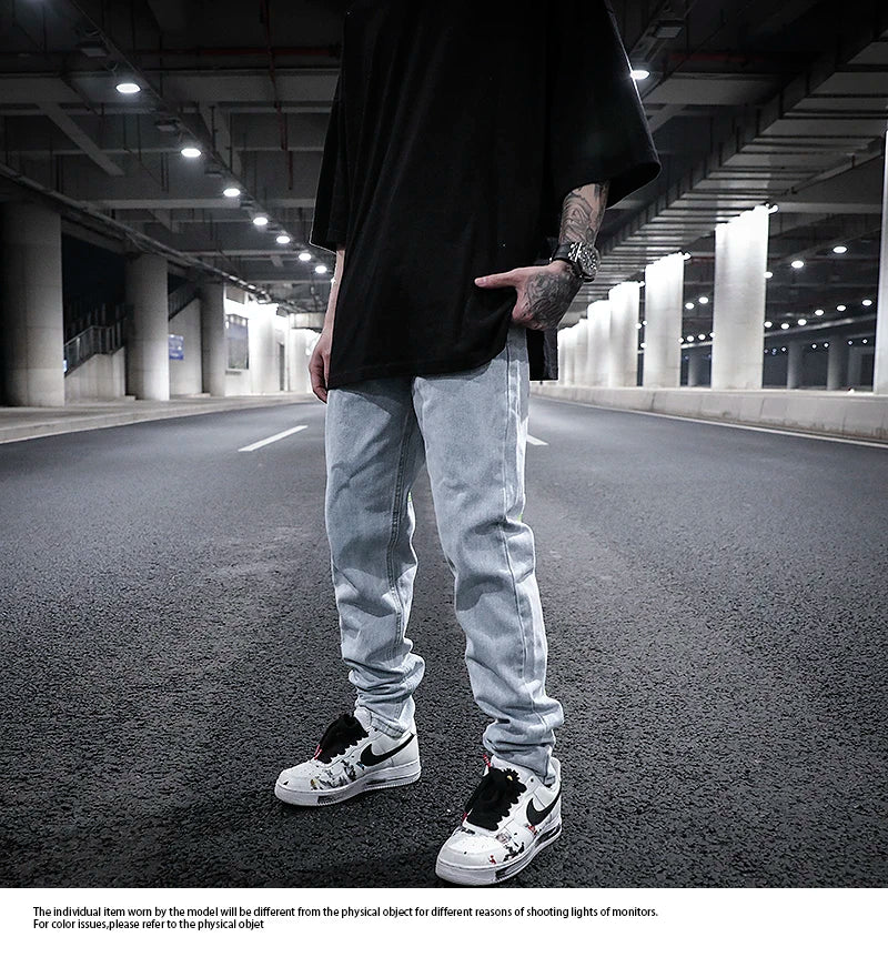 men back letter embroidery denim jean pants fashion slim zipper biker jeans trouser new casual hip hop streetwear pants joggers unique joggers style 1304