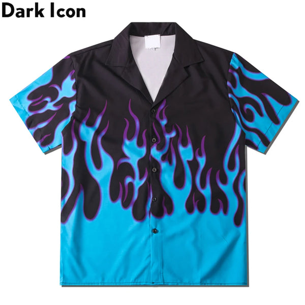 Dark Icon Flame Hawaiian Shirts Men Street Polo Shirts Holiday Beach Shirts for Men Man Blouse