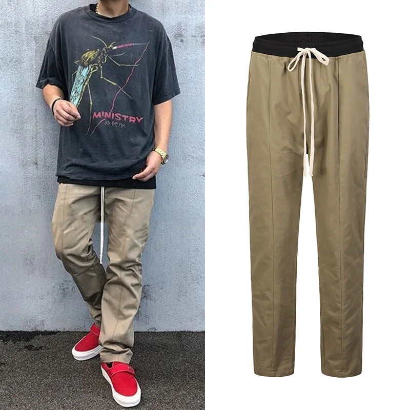 black khaki retro pants baggy high street mens joggers vintage straight trousers loose casual back pockets sweatpants for men streetwear sweatpants