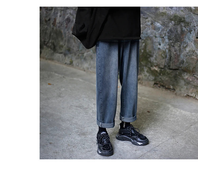 wide legs jeans men fashion retro solid color casual straight jean pants mens streetwear hip hop denim pants mens trousers m 3xl unique jeans style 3691