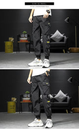 streetwear hip hop black harem pants men elastic waist punk pants with ribbons casual slim jogger pants men hip hop trousers unique joggers style 2527