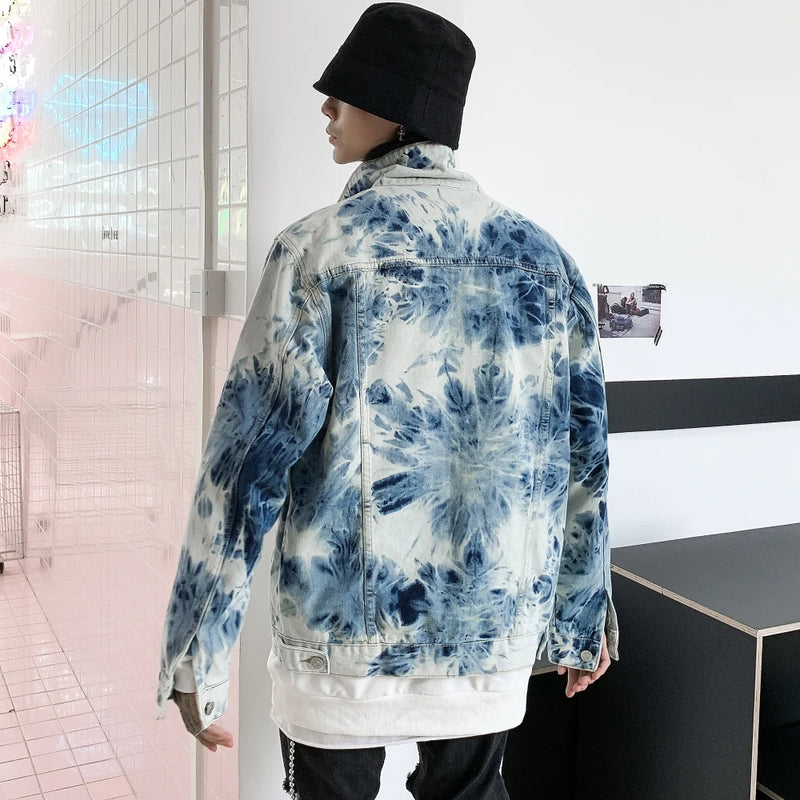 urban fashion featuring fashion tie dyed jeans jackets coat men casual single breasted turn down collar denim streetwear new hip hop outerwear jacket design – premium quality jacket for men