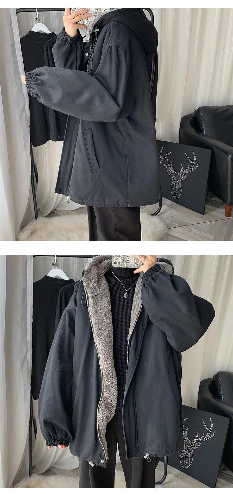 Winter Thick Lamb Fur Jacket Men Warm Fashion Hooded Coat Men Korean Loose Oversized Short Coat Mens Cotton Outwear Jackets