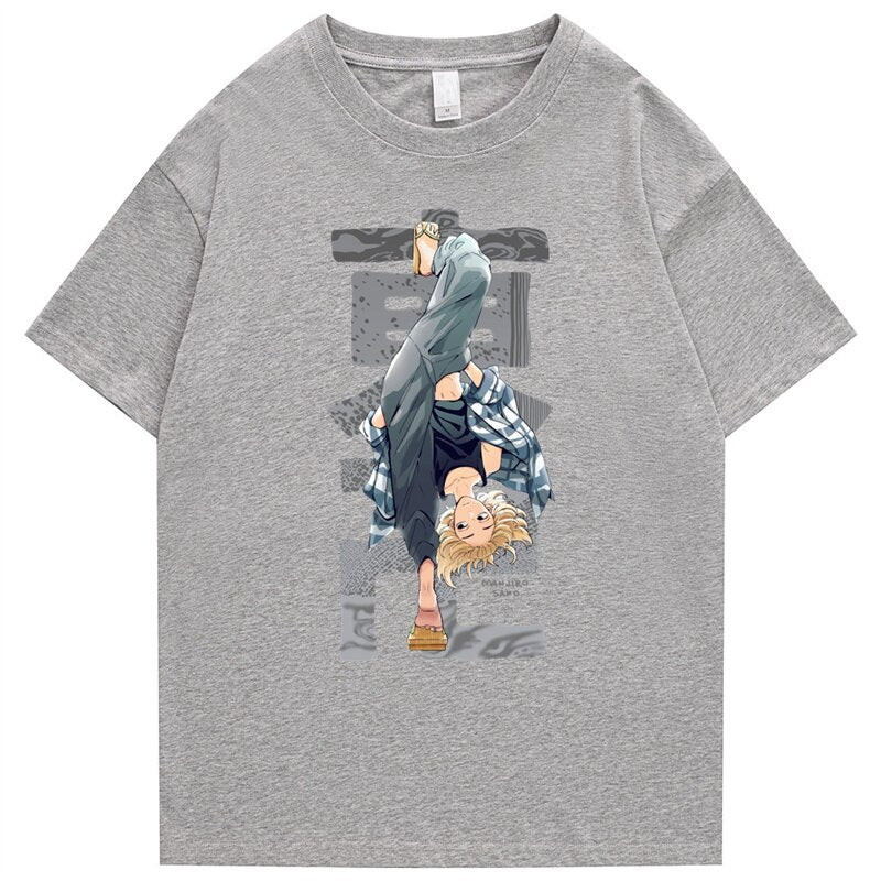 Streetwear t-shirt featuring vaporwave futuristic prints and grunge influence, soft feel and easy drape, designed for expressive alternative looks and comfort.