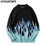 hip hop mens streetwear harajuku knitted sweater fire flame autumn winter new o neck sweater pullover loose retro vintage cotton aesthetic street look hoodie, streetwear fashion hoodie, high quality cotton pullover