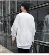 rainbowtouches long sleeve t shirt mens sweater high street fashion hip hop figure print stitching cuff design pattern coats high quality cotton pullover, streetwear fashion hoodie, unique limited edition hoodie