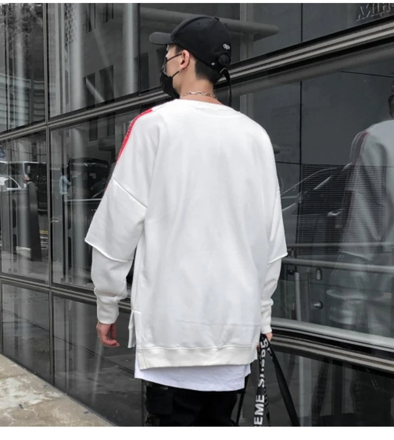 rainbowtouches long sleeve t shirt mens sweater high street fashion hip hop figure print stitching cuff design pattern coats high quality cotton pullover, streetwear fashion hoodie, unique limited edition hoodie