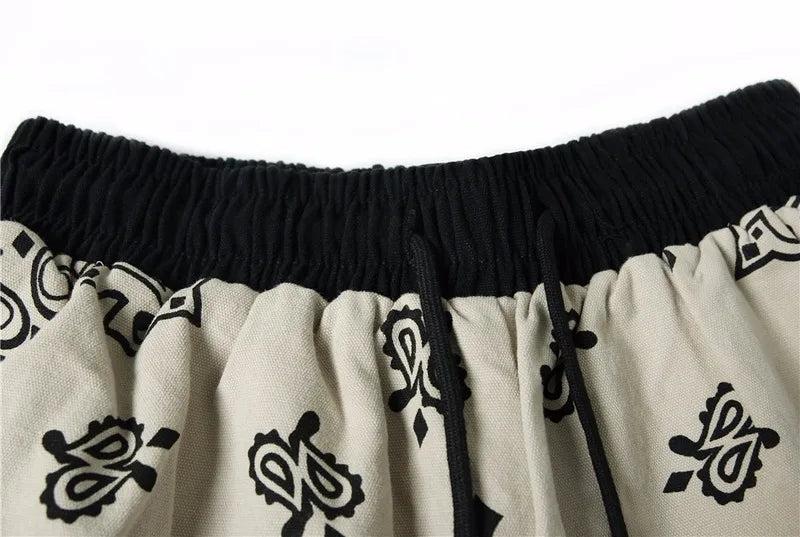 Mens Paisley Printed Hip Hop Loose Shorts Elastic Waist Sweat Shorts Casual Harajuku Drawstring Streetwear Sportswear Joggers