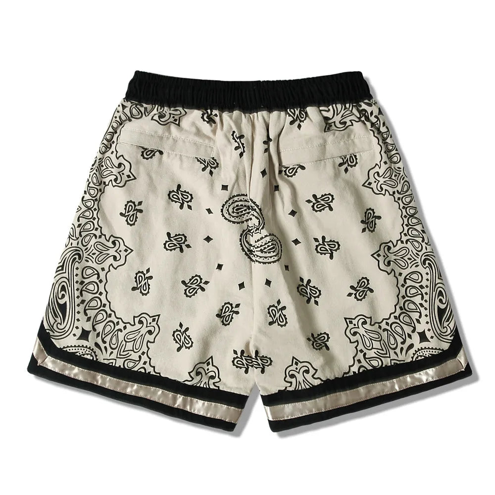 Mens Paisley Printed Hip Hop Loose Shorts Elastic Waist Sweat Shorts Casual Harajuku Drawstring Streetwear Sportswear Joggers
