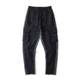 hip hop loose fit elastic waist pants cargo pockets spliced reflective lines ankle pants mens drewstring sportwear pants joggers streetwear sweatpants