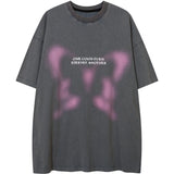 Sadcore Oversized shirt – Aolamegs Butterfly Inkjet Letter Print Washed T Shirt Men Sh