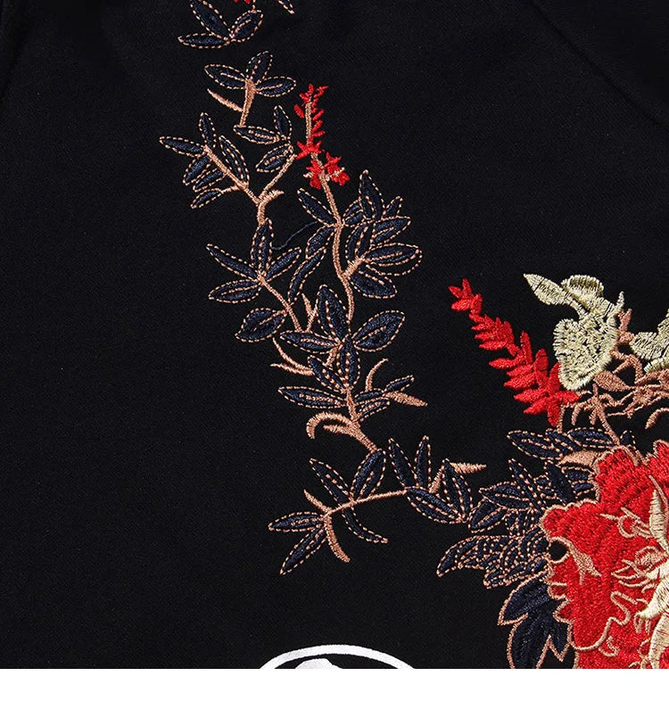 2023 Men Hip Hop Hoodie Sweatshirt Embroidered Floral Full Moon Rabbit Harajuku Streetwear Hoodie Pullover Cotton Autumn Hipster