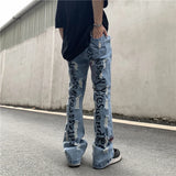 fashion back letters printed denim flare jeans mens zipper straight trouser hip hop destroy holes streetwear jean pants joggers unique joggers style 181