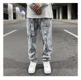 high street feathers embroidery denim pants mens zipper straight jeans trouser with belt hip hop streetwear loose joggers pants unique joggers style 3594