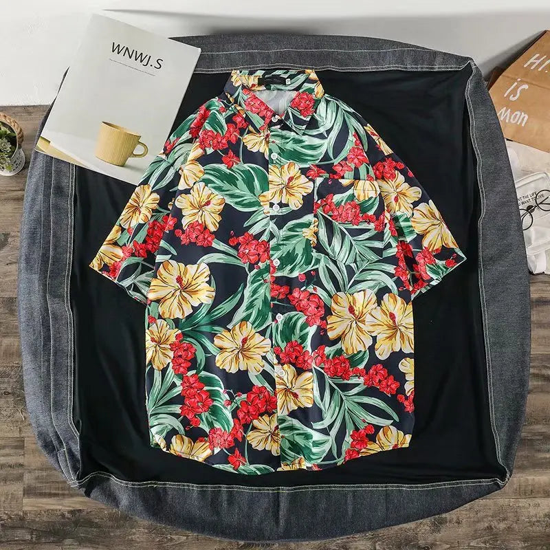 Casual Mens Shirts Fashion Bermuda sandy beach Printed short sleeve Men Shirts Streetwear Jogger Sports undershirt Homme chemise