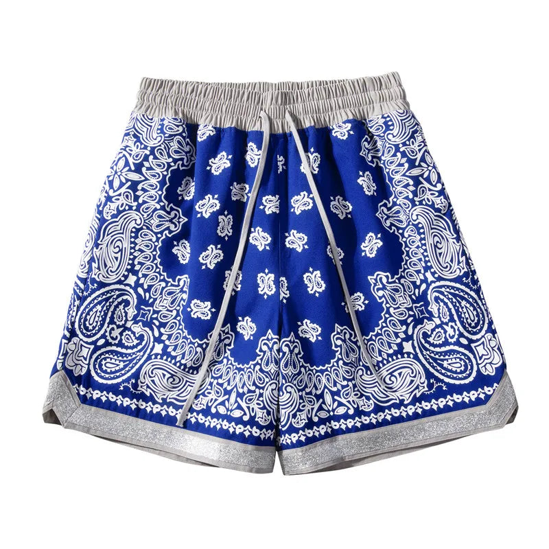 Hip Hop Loose Shorts Fashion Harajuku Printed Shorts Mens Summer Casual Elastic Waist Drewstring Streetwear Sportswear Joggers