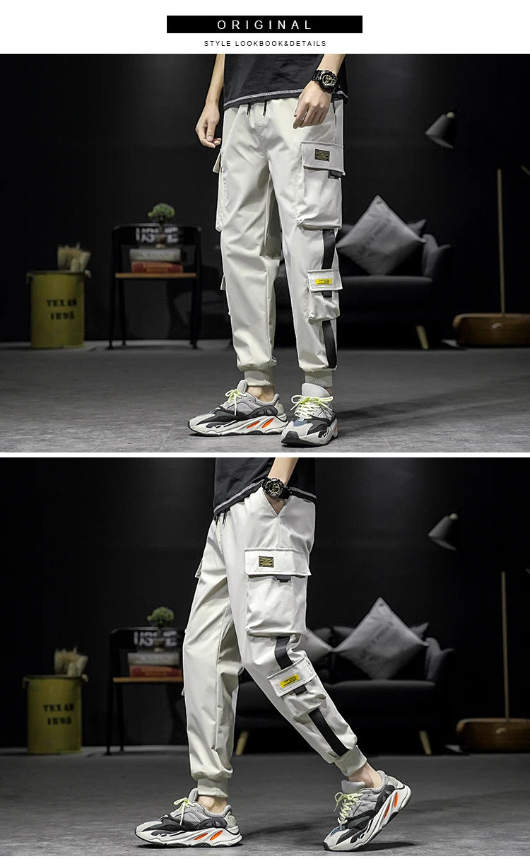 streetwear hip hop black harem pants men elastic waist punk pants with ribbons casual slim jogger pants men hip hop trousers unique joggers style 2535