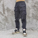 hip hop loose fit elastic waist pants cargo pockets spliced reflective lines ankle pants mens drewstring sportwear pants joggers unique joggers style 1968