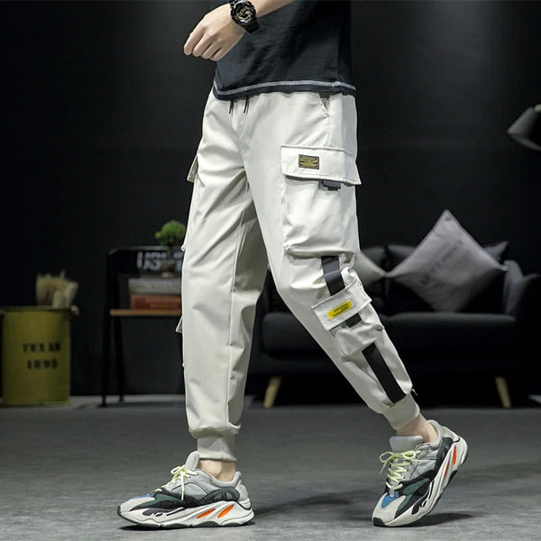 streetwear hip hop black harem pants men elastic waist punk pants with ribbons casual slim jogger pants men hip hop trousers urban active pants