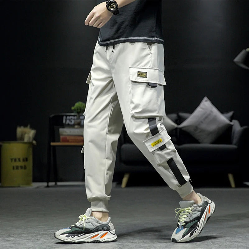 streetwear hip hop black harem pants men elastic waist punk pants with ribbons casual slim jogger pants men hip hop trousers urban active pants