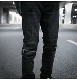knee zipper hole patckwork skinny denim jeans men casual slim biker trousers jeans fashion streetwear hip hop jean pants joggers unique joggers style 1038