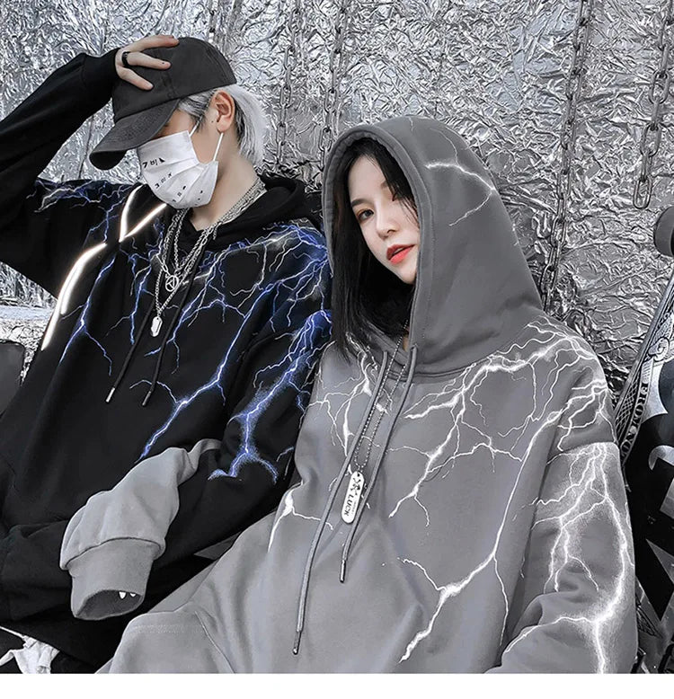Hip Hop Lightning Hoodie Sweatshirt Men Harajuku Streetwear Hooded Pul