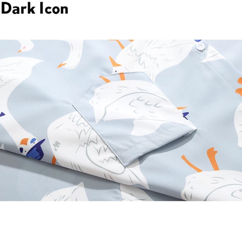 Dark Icon Full Prined Oversized Men's Shirt Short Sleeve Summer Streetwear Shirts for Men