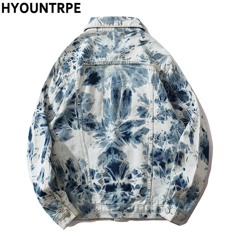 graphic outerwear featuring fashion tie dyed jeans jackets coat men casual single breasted turn down collar denim streetwear new hip hop outerwear jacket design – premium quality jacket for men