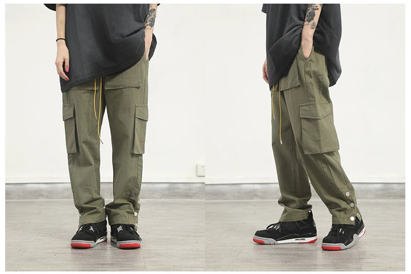 camouflage cargo pants men vintage side multi pocket button mens camou straight trousers streetwear military overalls for male unique cargo style 2086