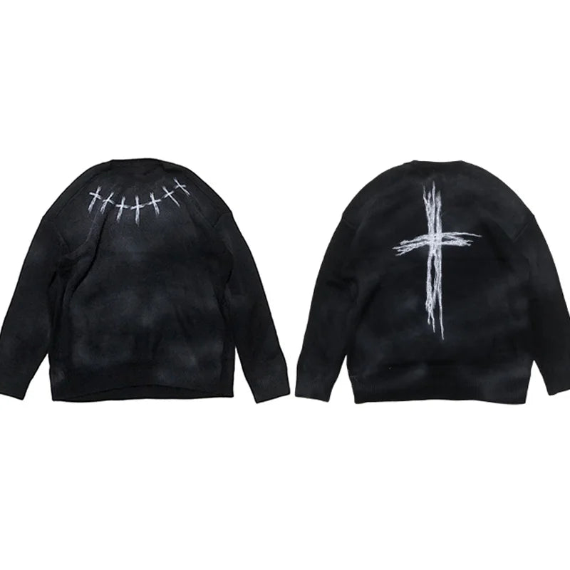 high street vintage wash sweater men graffiti loose knitted pullover long sleeve hip hop oversize sweater casual jumper knitwear - trendy hip hop fashion hoodie, soft fleece-lined outerwear, oversized streetwear hoodie