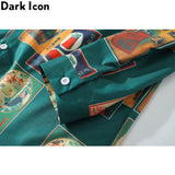 Dark Icon Vintage Printed Shirts Men Turn-down Collar Men's Shirt Streetwear Shirts for Man