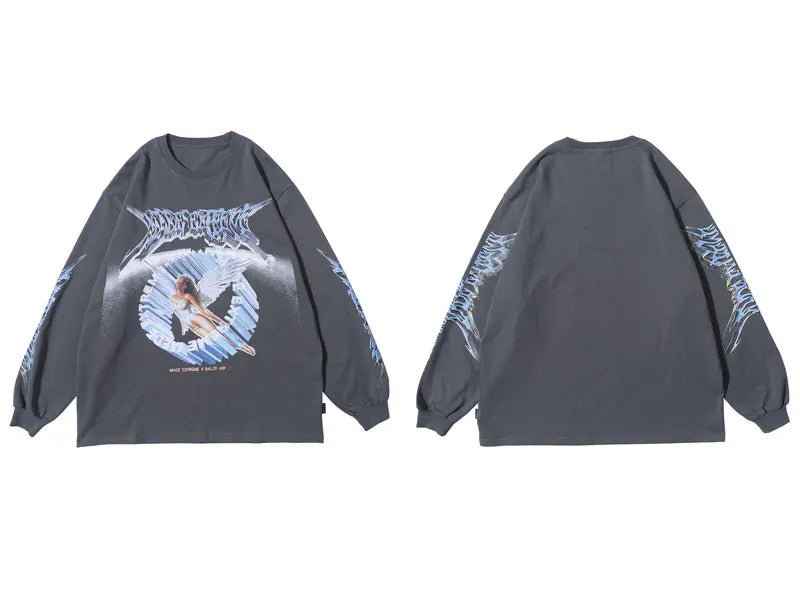 Glitchcore Fashion – Gonthwid Creative 3D Angel Print Long Sleeve Tees Shirts Str – Modern Streetwear for Everyone