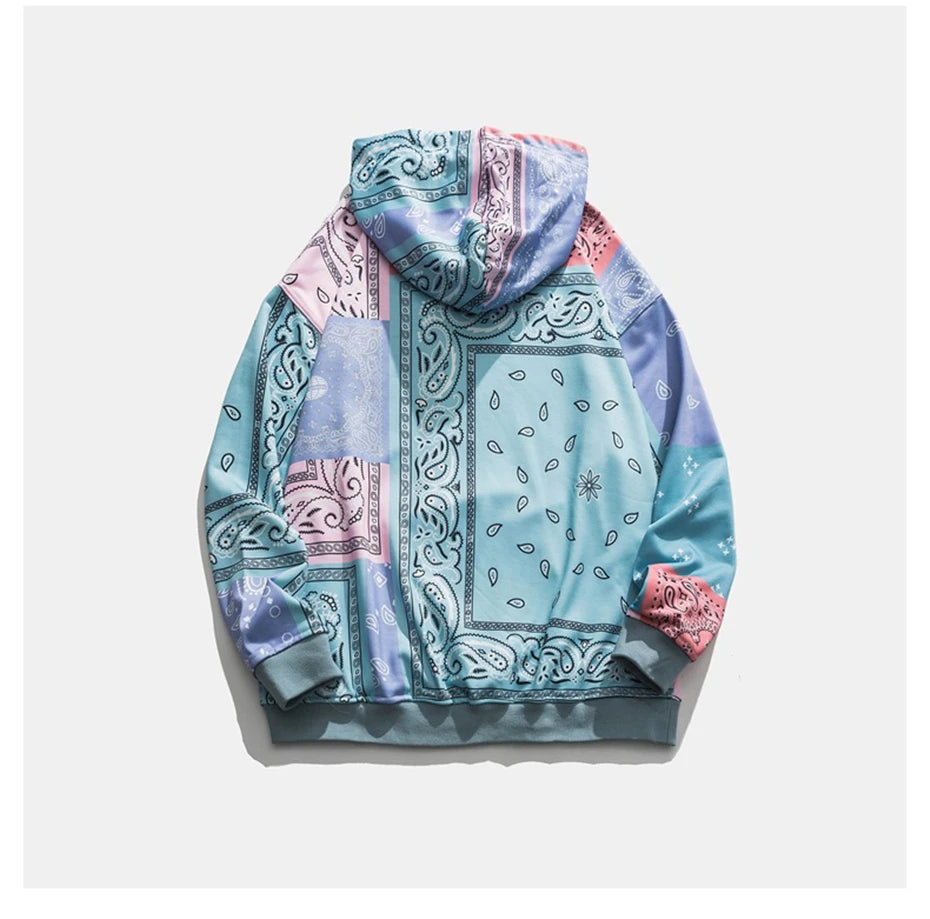 Bandana Patchwork Hoodies Sweatshirts Streetwear 2020 Autumn Mens Hip